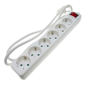 Regleta de enchufes 6 schuko 16A 230V blanca con interruptor y cable de 3m