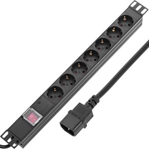 Regleta de enchufes para armario rack 19" 1U con 7 schuko e interruptor y cable 2 metros C14
