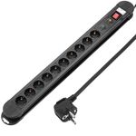 Regleta de enchufes 10 schuko con interruptor y protección sobretensiones negro (1.5m cable) - CA00600 - 01