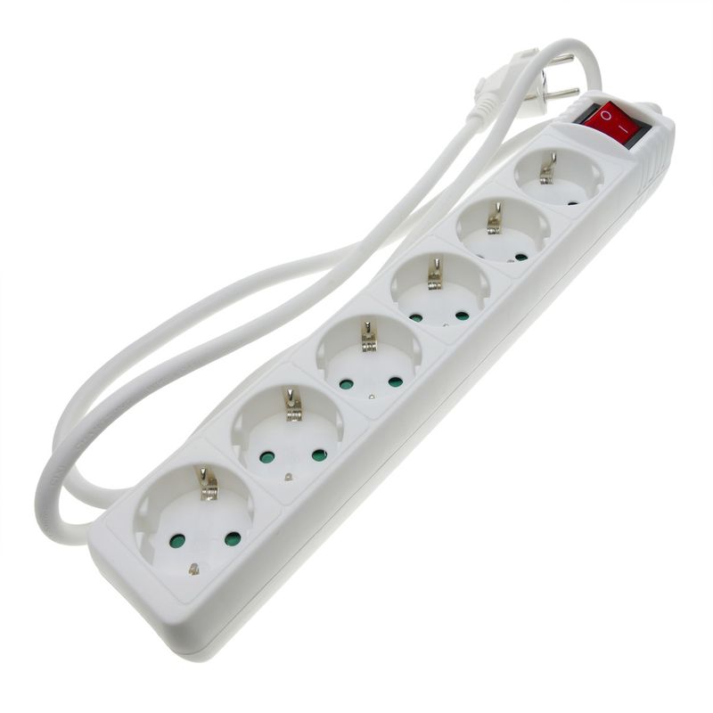 Regleta de enchufes 6 schuko 16A 230V blanca con interruptor y cable de 3m - IA03600 - 01